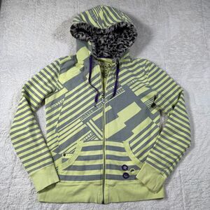 Vintage Y2K Nollie Scene Faux Fur Trim Hooded Zip Up Sweatshirt